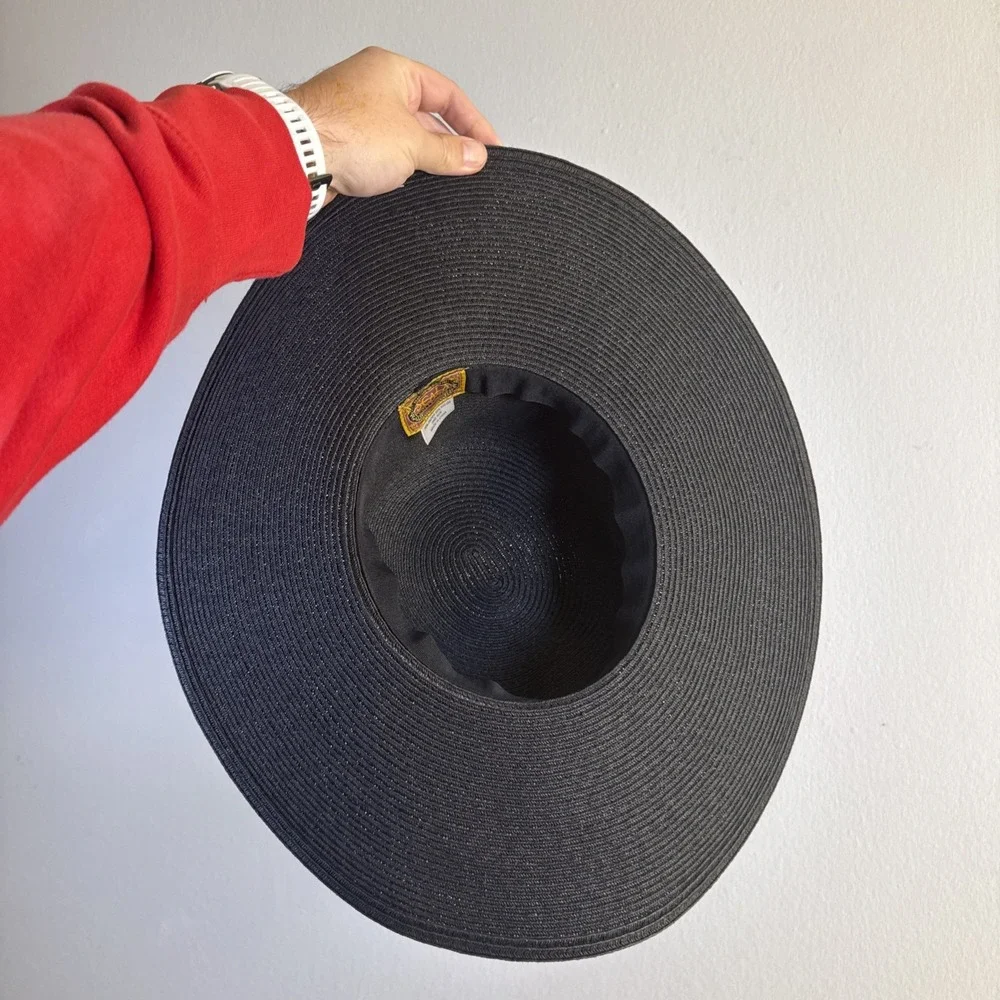 Scala Woven Paper Wide Brim Womens Sun Beach Hat Visor Black One Size 4.75